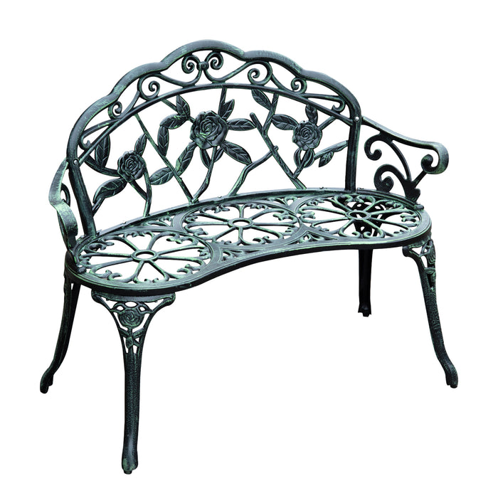 Antique Rose Style Cast Aluminium Bench - Sturdy Outdoor Garden and Patio Seating - Ideal for Parks, Porches, and Home Gardens