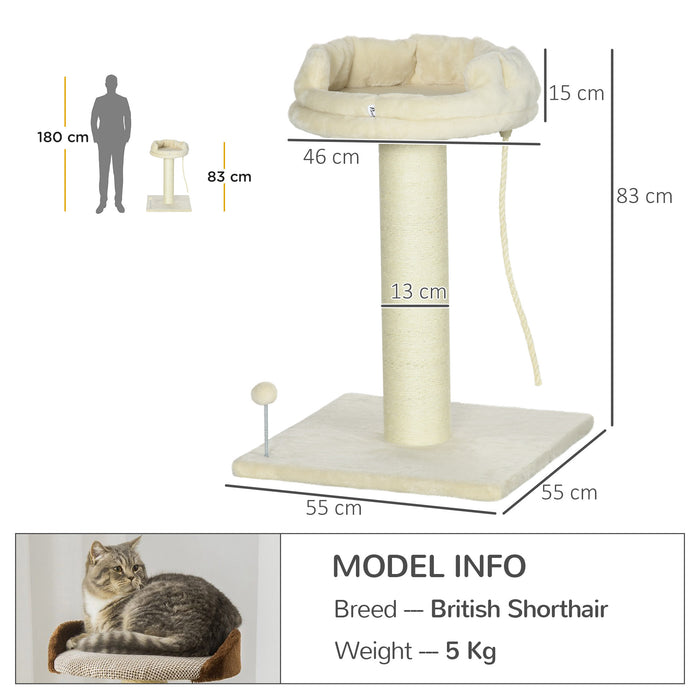 Cat Tree Playground - Sisal-Wrapped Scratching Post in Cream - Ideal for Cat Climbing & Scratching Needs