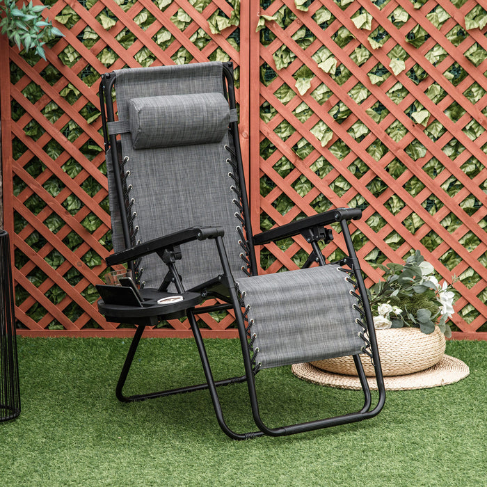 Zero Gravity Recliner - Patio Sun Lounger with Canopy Shade and Cup Holder, Folding Design - Ideal for Outdoor Relaxation and Comfort, Grey