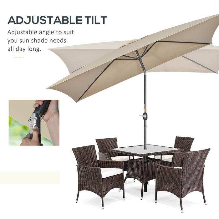 Aluminum Tilt Crank Parasol - 3x2m Rectangular Patio Umbrella with Steel Canopy in Khaki - Essential Sun Shade for Garden & Outdoor Comfort