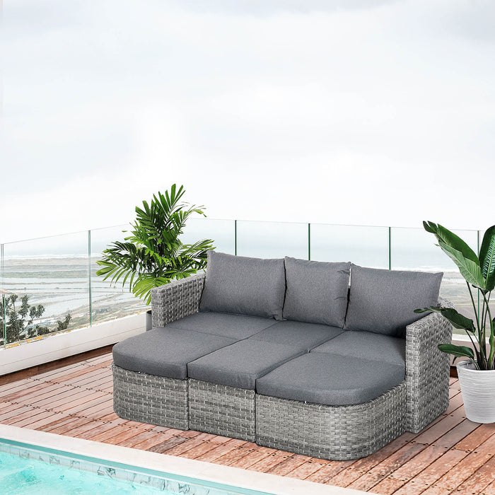 5-Seater PE Rattan Outdoor Sofa Set - Patio Wicker Conversation Set with Double Chaise Lounge and Side Table - Ideal for Poolside Leisure and Large Daybed for Family