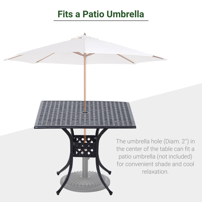 Aluminium Grid Motif 90cm Square Table - Garden Patio Outdoor Dining Table with Umbrella Hole - Ideal for Family Gatherings and Al Fresco Dining