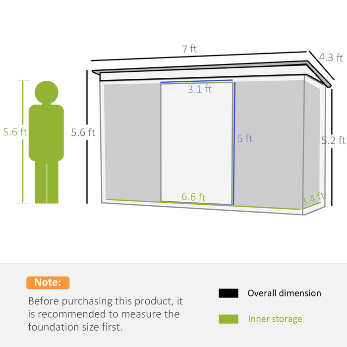 Pend Garden Storage Shed - Double Door with Ventilation Window and Sloped Roof, 213x130x173cm - Ideal for Outdoor Equipment and Tool Organization