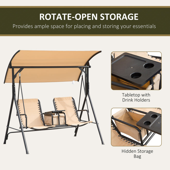 Dual-Seater Patio Swing with Cup Holders - Adjustable Canopy & Textilene Seating, Sturdy Steel Frame - Relaxing Garden Furniture for Couples