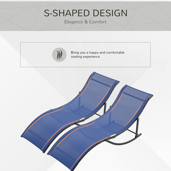 Foldable Lounge Chair Set of 2 - S-Shaped Reclining Sun Lounger for Outdoor, Patio, Beach, and Garden in Blue - Space-Saving Comfort for Relaxation