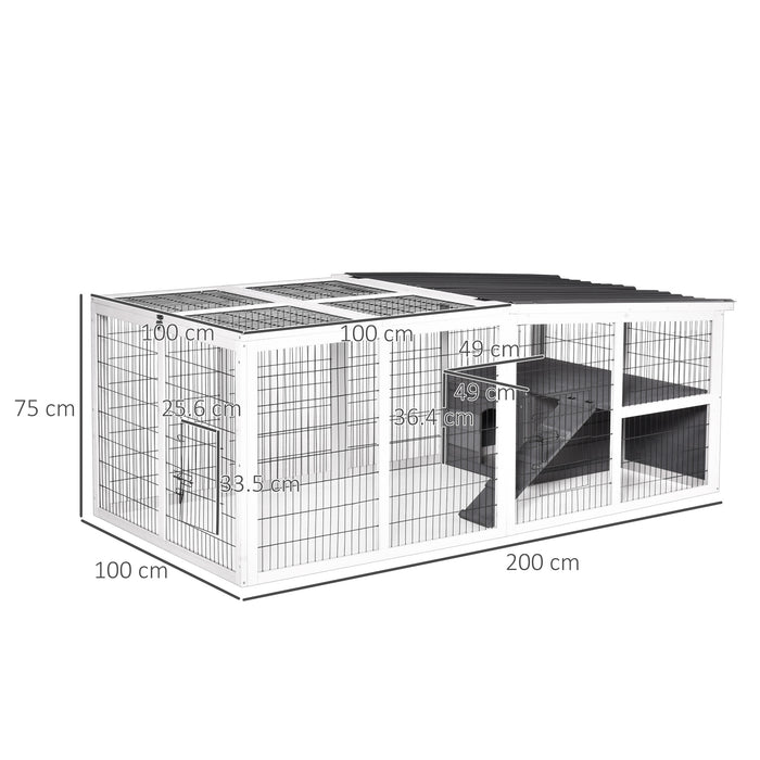 Wooden Rabbit Hutch with Run Cover - Indoor/Outdoor Pet Cage with Hinged Roof & Water-Resistant Finish, Grey - Ideal for Rabbits and Small Animals