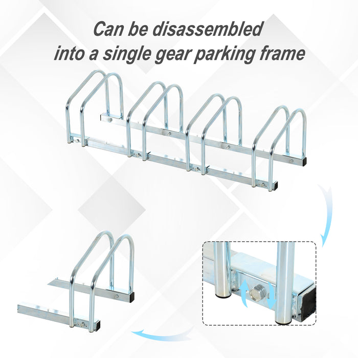 Bike Stand Storage Solution - Floor or Wall Mountable 4-Slot Bicycle Rack with Locking Feature, Silver - Secure and Organize Multiple Cycles for Home or Commercial Use