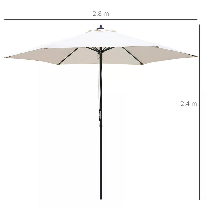 Round 2.8m Garden Parasol Umbrella with 6 Ribs - Manual Push Outdoor Market Table Sunshade - Ideal for Patio Use and Sun Protection in Off-White