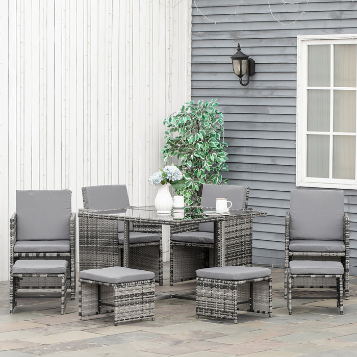 Outdoor Rattan 9PC Set - Mixed Grey Wicker Patio Dining Table with 8 Seats - Ideal for Garden Entertaining and Family Meals