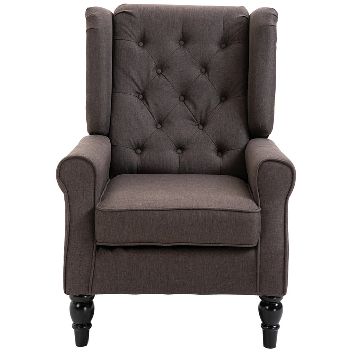 Retro Wingback Armchair - Button Tufted, Wooden Frame Accent Chair for Living Room and Bedroom - Classic Comfort in Brown