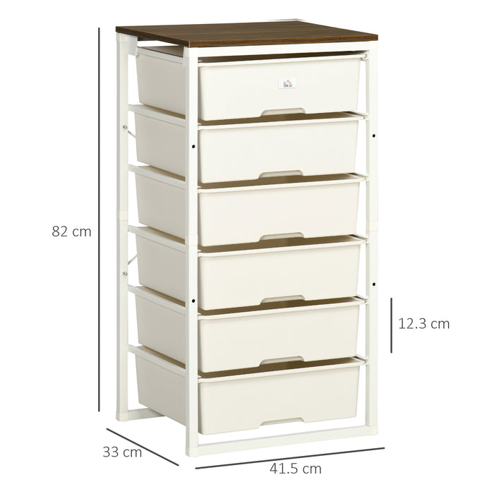 6-Drawer Chest Storage Unit - Steel-Framed Bedroom and Living Room Organizer, White Finish - Space-Saving Furniture for Clutter-Free Living