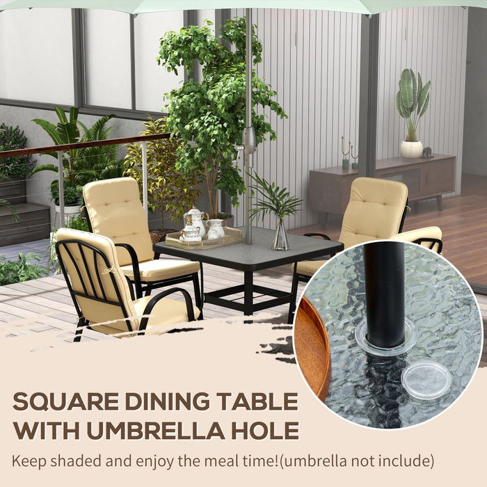 Outdoor Square 5-Piece Dining Set - Tempered Glass Table, 4 Cushioned Armchairs with Umbrella Hole - Perfect for Patio and Garden Entertaining