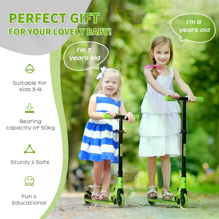 Toddler Foldable Kick Scooter with Adjustable Height - Durable Aluminium Scooter for Boys and Girls, Safety Brake - Ideal for Kids Ages 3-8 Years, Vibrant Green Design