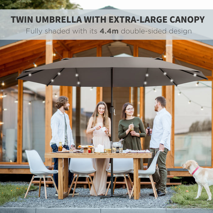 Double-Sided Sun Umbrella 4.4m with Solar LED Lights - Dark Grey Garden Parasol Patio Shade for Outdoors - Ideal for Evening Gatherings & Daytime Sun Protection