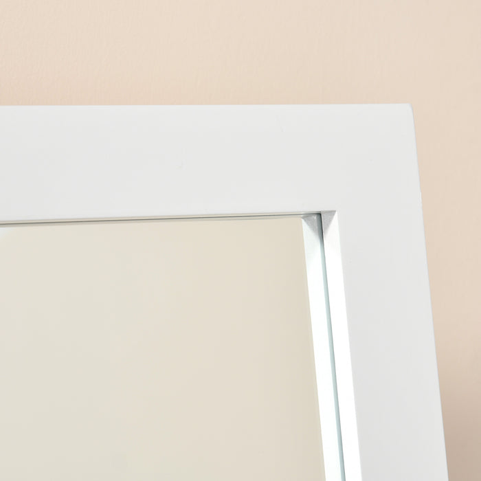 Freestanding Full-Length Bedroom Mirror - Tall 148x47cm with Adjustable Viewing Angle, White Finish - Ideal for Outfit Checks and Room Ambiance Enhancements