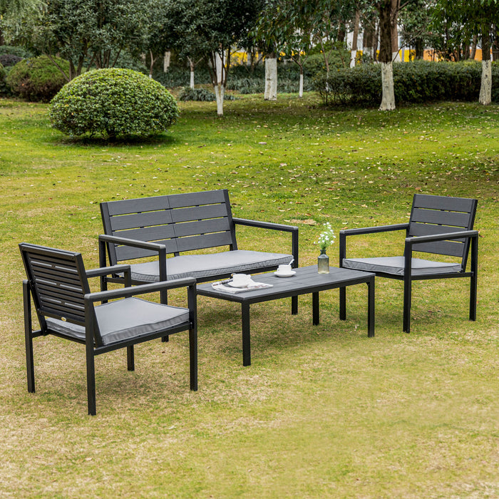 Outdoor 4-Piece Sofa Set - Garden Lounge Furniture with Padded Cushions & Wood Grain Table - Ideal for Patio Conversations & Relaxation