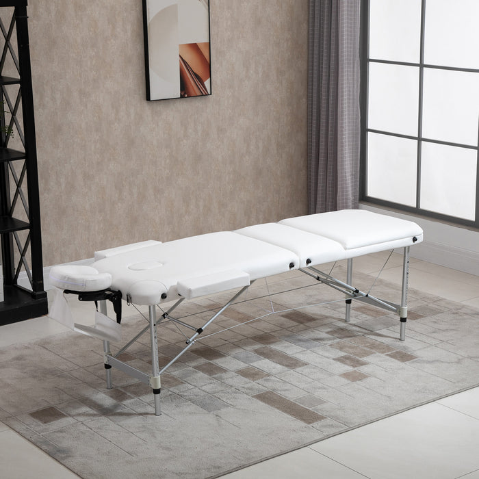 Portable Aluminium Massage Table with PVC Leather - Tri-Fold Design, Headrest, Armrests, Padding, Adjustable Height, Carry Handle & Bag - Ideal for Professional Masseuses, Therapists, Home Spa Use