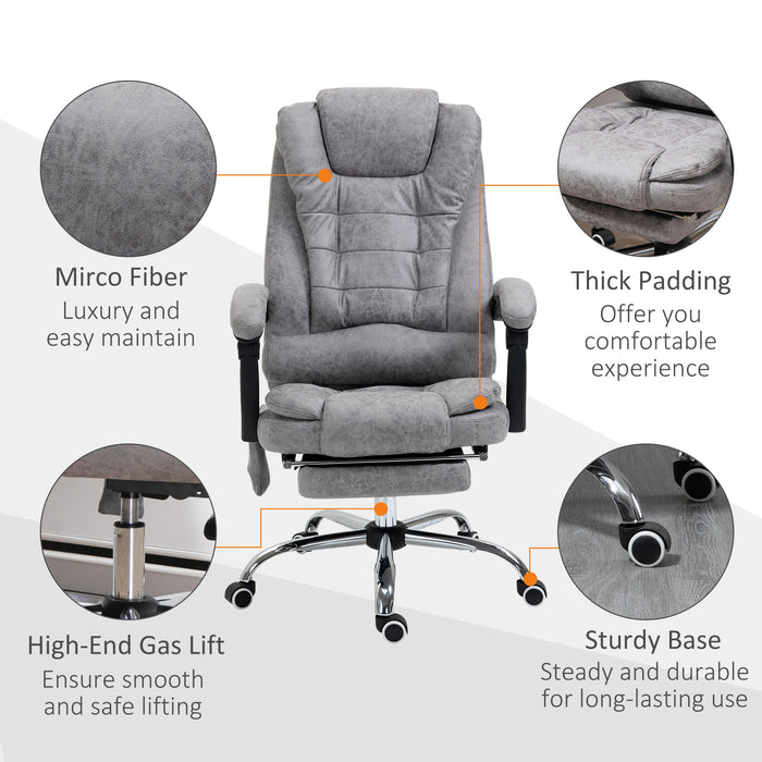 Ergonomic Executive Massage Chair with Heat and Vibration - 6-Point Heated Vibrating Recliner with Swivel, High-Back, and Footrest in Grey - Ideal for Stress Relief and Comfort in Office or Home Study