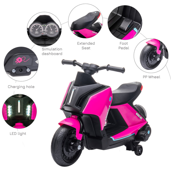 Kids 6V Electric Motorbike with Music and Headlights - Ride-On Toy with Safety Training Wheels - Perfect for Girls and Boys Aged 2-4, Pink