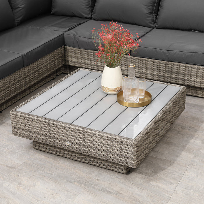 5-Seater Rattan Garden Furniture Set - Outdoor Sectional Corner Sofa & Coffee Table with Wicker Weave - Ideal for Conservatory & Patio with Armrest Cushions in Light Grey