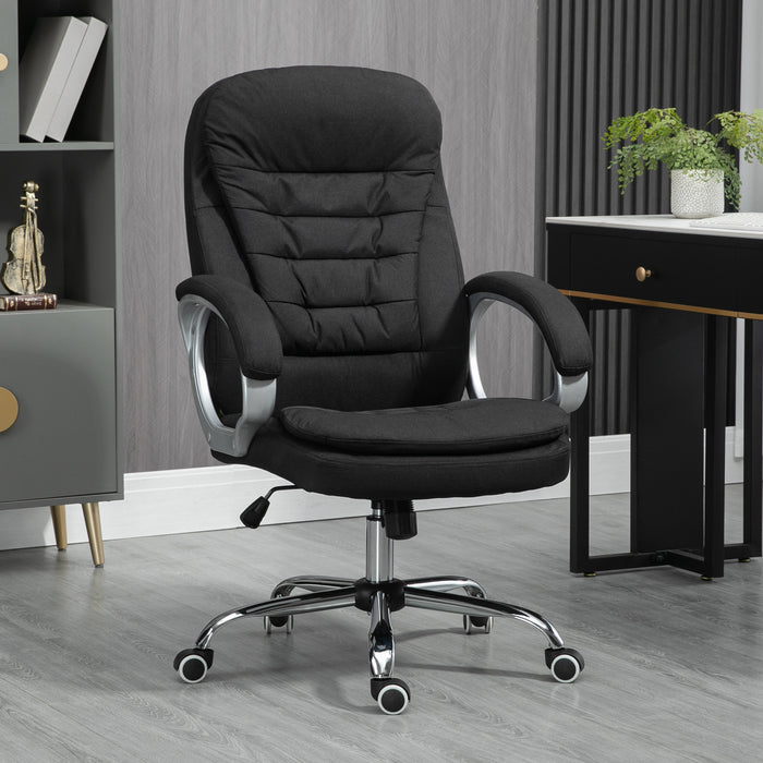 Ergonomic Task Chair with Arms and Swivel Wheels - Comfortable Linen Fabric Seating in Black - Perfect for Home Office and Computer Desks