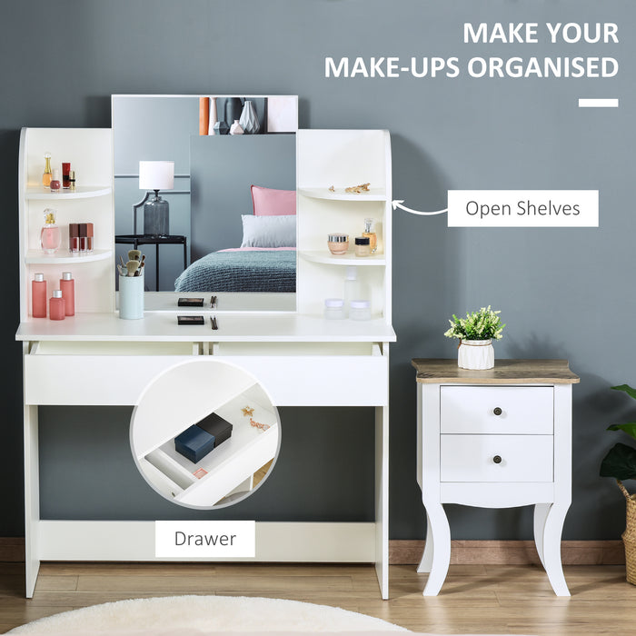 Modern Vanity Workstation - Dressing Table with Large Mirror & Spacious Drawers plus 2-Tier Open Shelf - Ideal for Bedroom Organization & Beauty Routine