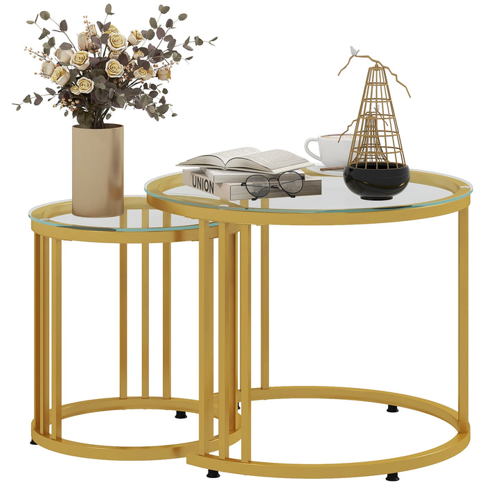 Nesting Round Coffee Table Duo - Tempered Glass Top with Sturdy Steel Frame, 60cm Sizes - Ideal for Modern Living Rooms, Space-Saving Design