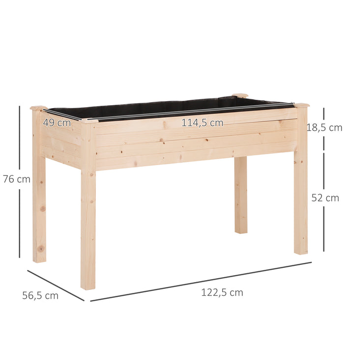 Rectangular Fir Wood Planter Box - Durable Non-Woven Fabric Garden Bed, 122.5x56.5x76cm - Ideal for Indoor/Outdoor Gardening