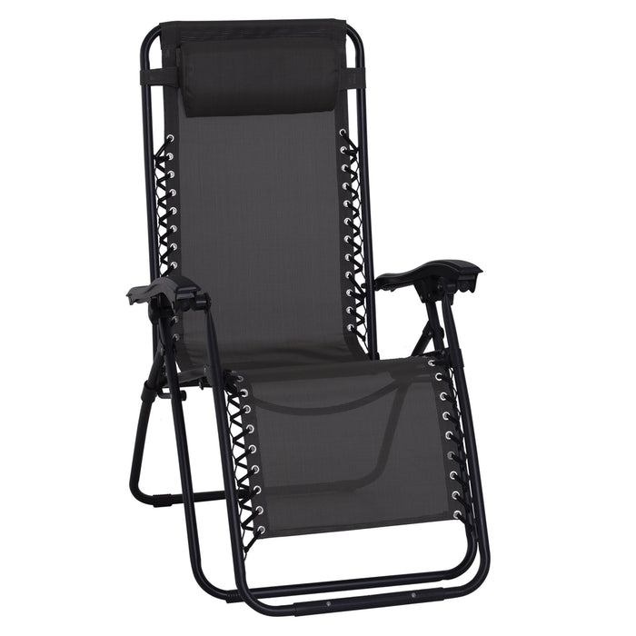 Zero Gravity Reclining Armchair with Metal Frame - Outdoor Foldable Sun Lounger with Head Pillow for Comfort - Ideal for Patio, Deck, Garden, and Camping Relaxation