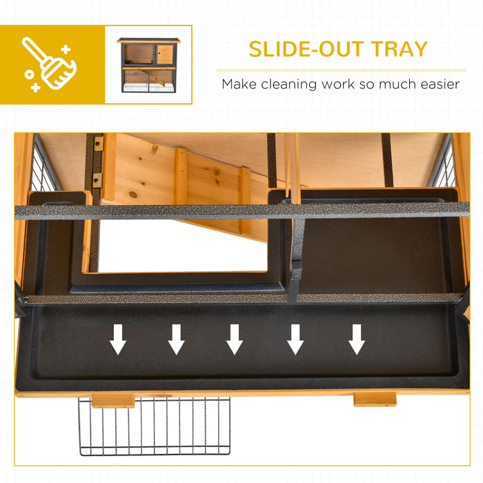 Elevated Wooden Rabbit Hutch with Metal Frame - Bunny Cage with Slide-Out Cleaning Tray, Asphalt Roof, Secure Lockable Door - Ideal for Outdoor Pet Housing and Protection