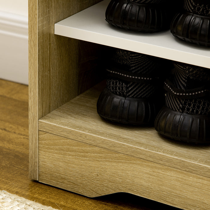 Double-Door Shoe Cabinet with Open Shelving - 13-Pair Entryway and Hallway Organizer in Natural and White - Space-Saving Footwear Storage Solution