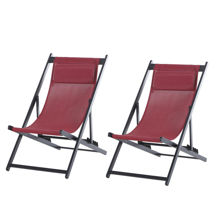 Folding Garden & Beach Deck Chair Pair - Seaside-Inspired Patio Loungers, Red - Ideal for Outdoor Relaxation and Sunbathing