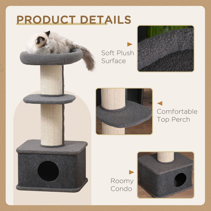 Cat Tree Kitten Tower - Multi-Level Activity Centre with Sisal Scratching Posts, Condo, Plush Perches, Grey - Ideal for Playful Cats and Kittens