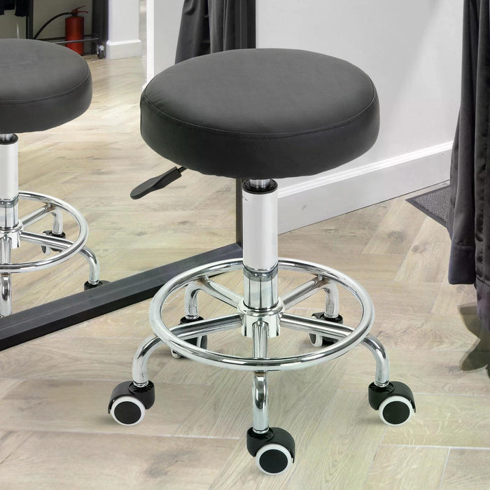 PU Leather Salon Chair - Height Adjustable with 360° Swivel Feature, Black - Ideal for Hairdressers and Beauty Therapists