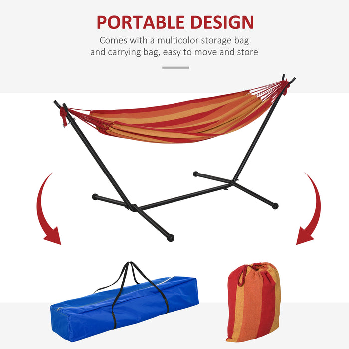 Adjustable Red Stripe Hammock with Stand - Portable & Durable Camping Hammock, 120kg Capacity, Includes Carrying Bag - Ideal for Outdoor Relaxation and Adventure Enthusiasts