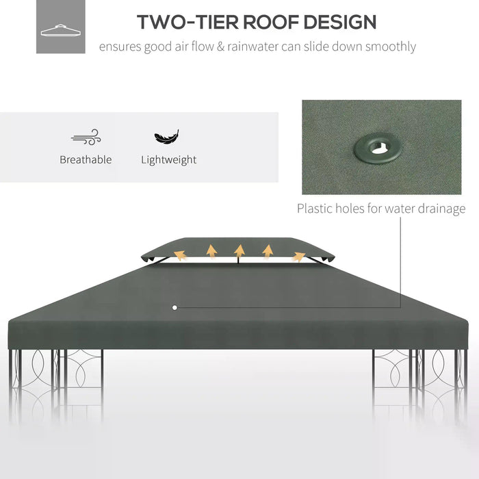 3x4m Gazebo Canopy Replacement - UV-Protective 2-Tier Top Patio Awning, Deep Grey - Ideal for Outdoor Shelter and Garden Enhancement