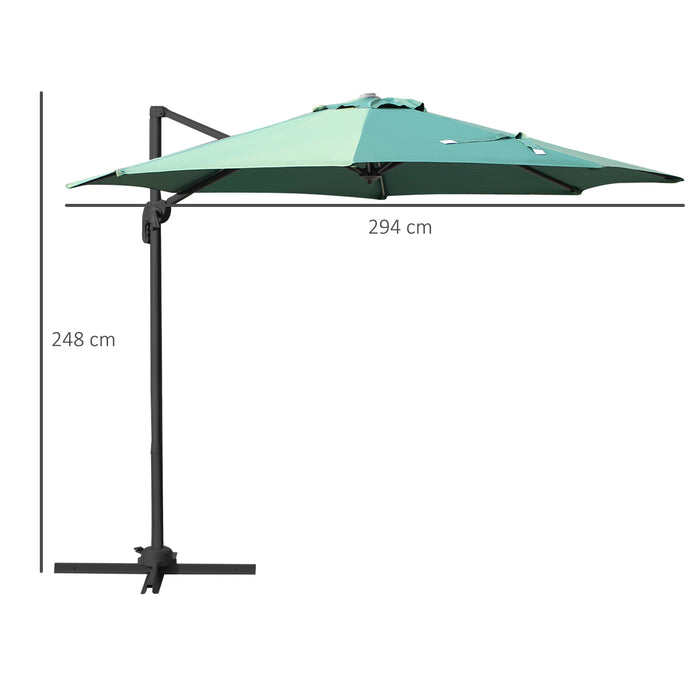 3M Patio Offset Roma Umbrella - Cantilever Hanging Sunshade with 360° Rotation and Cross Base - Ideal Outdoor Shelter for Gardens and Patios