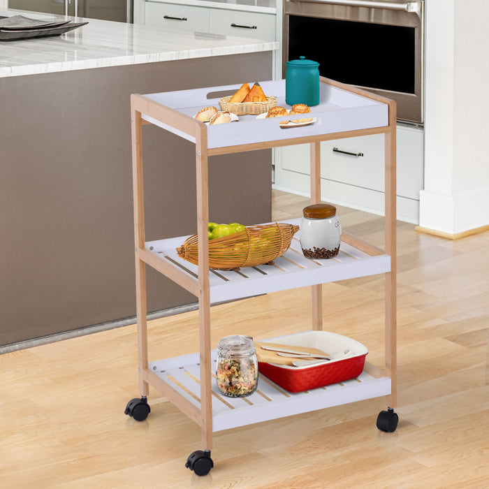 Mobile Kitchen Storage Cart - 3-Tier Rolling Trolley with Shelves and Wheels, White, 46 x 35 x 74.5 cm - Ideal for Home Organization and Space Saving