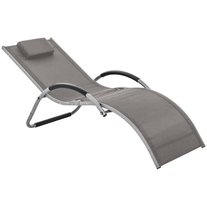 Ergonomic Outdoor Lounger Chair with Aluminum Frame - Portable Garden Patio Armchair with Detachable Headrest - Comfortable Seating for Backyard Relaxation, Khaki