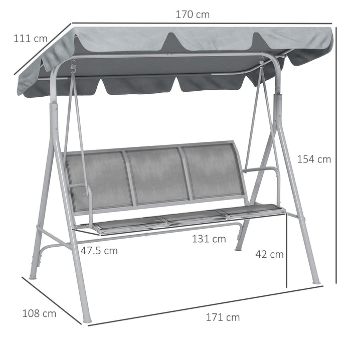 3-Seater Metal Garden Swing Chair - Patio Hammock Bench with Light Grey Canopy Lounger - Outdoor Relaxation for Family and Friends