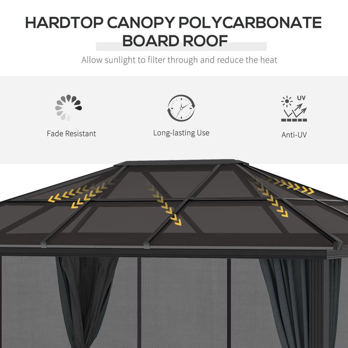 3 x 4m Hard Top Gazebo - Outdoor Garden Pavilion with Polycarbonate Roof, Netting, and Curtains - Ideal for Entertaining and Protection Against Elements