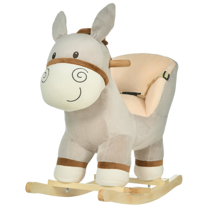 Donkey Plush Rocking Toy for Toddlers - Soft Grey Ride-On with Sound Features - Interactive Play and Motor Skills Development