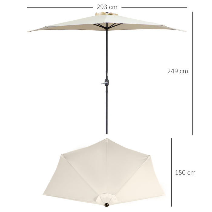 Half Round Umbrella Parasol, 3m - White, Space-Saving Shade Solution - Ideal for Small Balconies or Patios