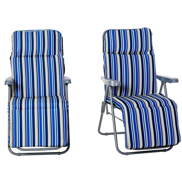 Garden Sun Lounger Set (2-Pack) - Outdoor Reclining Chairs with Cushions, Foldable & Adjustable - Comfortable Patio Seating for Relaxation in Blue & White