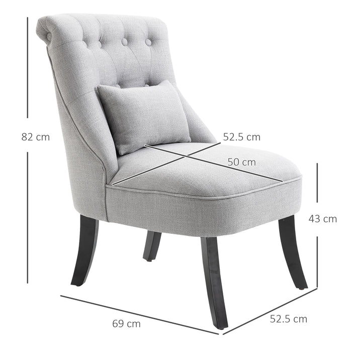 Fabric Upholstered Tub Chair with Pillow - Single Sofa Dining Accent Chair with Solid Wood Legs - Elegant Seating for Living Room, Home Furniture, Grey