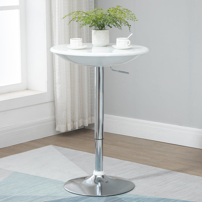 Adjustable Modern Round Bar Table - Swivel Bistro Desk with Painted Top and Silver Steel Leg - Ideal for Home Pubs and Entertaining Spaces