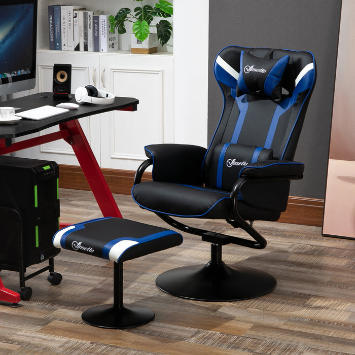 Racing Style Gaming Chair with Footrest Set - Ergonomic Video Game Recliner with Headrest and Lumbar Support, Blue - Ideal Comfort for Home Office Gamers