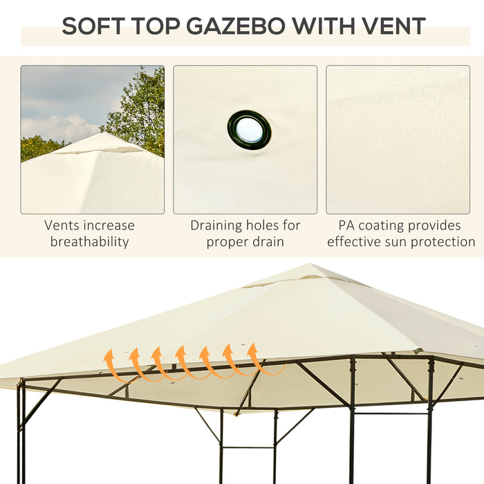 Outdoor Metal Gazebo 3x3m - Party and BBQ Pavilion with Water-resistant PE Canopy, Cream - Ideal Shelter for Garden Events