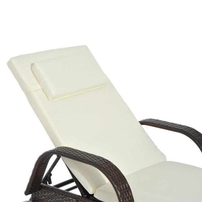 Outdoor Rattan Sun Lounger - Reclining Patio Chair with Adjustable Headrest in Wicker Weave Design - Stylish Brown Furniture for Garden Relaxation