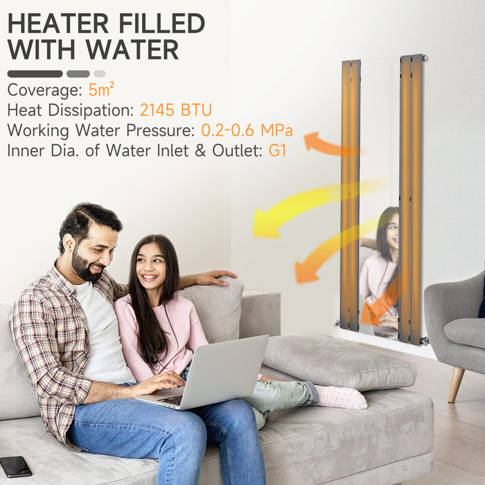 Designer Horizontal Space Heater 180x60cm with Integrated Mirror - Water-Filled, Fast Heating Single-Layer Radiator - Ideal for Home Living Rooms Warmth and Comfort